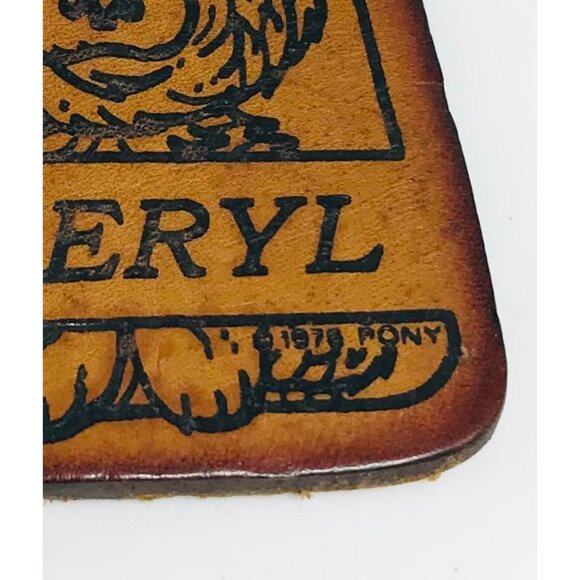 First Name Cheryl Leather Keychain Bear Stamped Key Fob Vintage Original 1970s - Picture 2 of 3